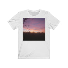 Load image into Gallery viewer, White T-Shirt printed with a photograph of a Leicestershire sunset.