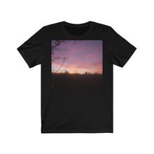 Load image into Gallery viewer, Black T-Shirt printed with a photograph of a Leicestershire sunset.
