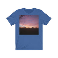 True royal blue T-Shirt printed with a photograph of a Leicestershire sunset.